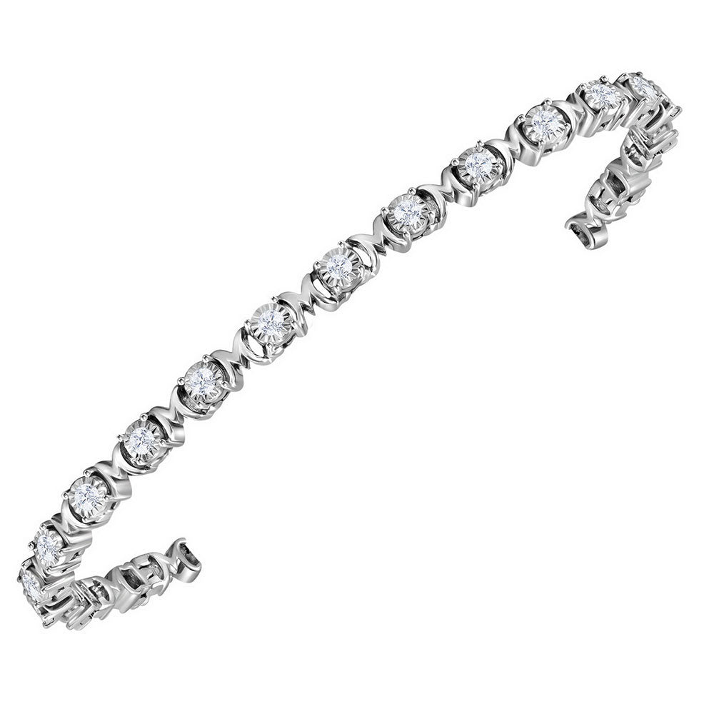 Sterling Silver Women's Diamond Mom Mother Bracelet 1 ctw