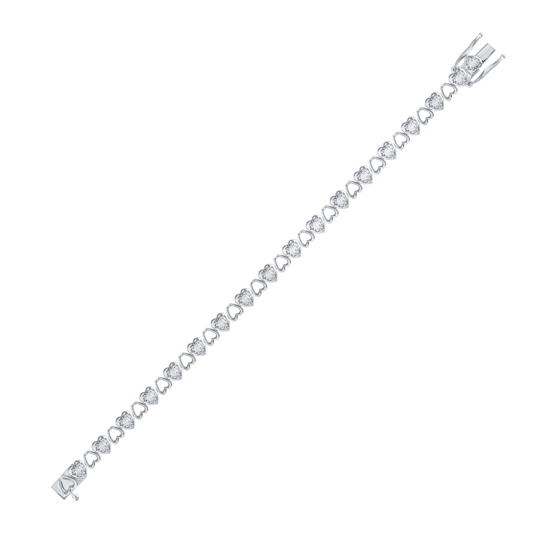Sterling Silver Women's Round Diamond Heart Bracelet 1 ctw