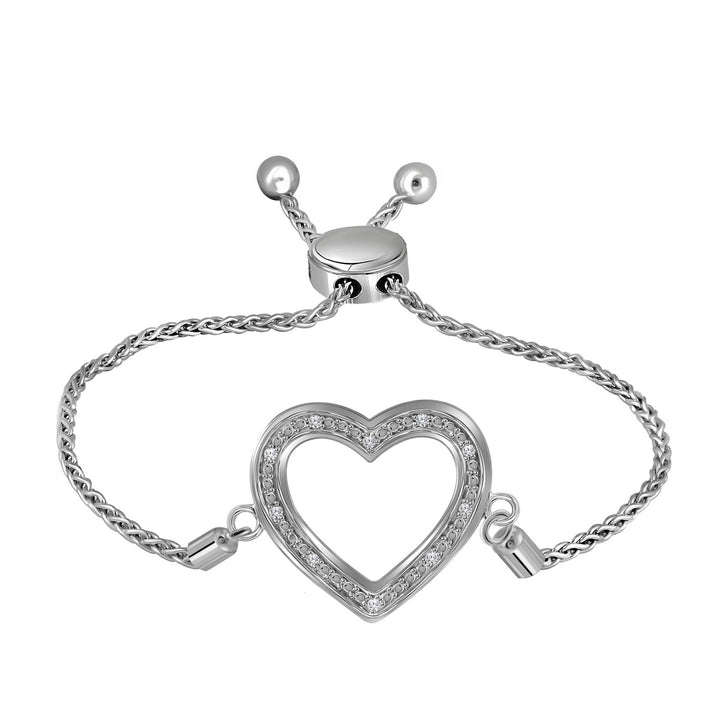 Sterling Silver Women's Diamond Heart Bolo Bracelet 1/20 ctw