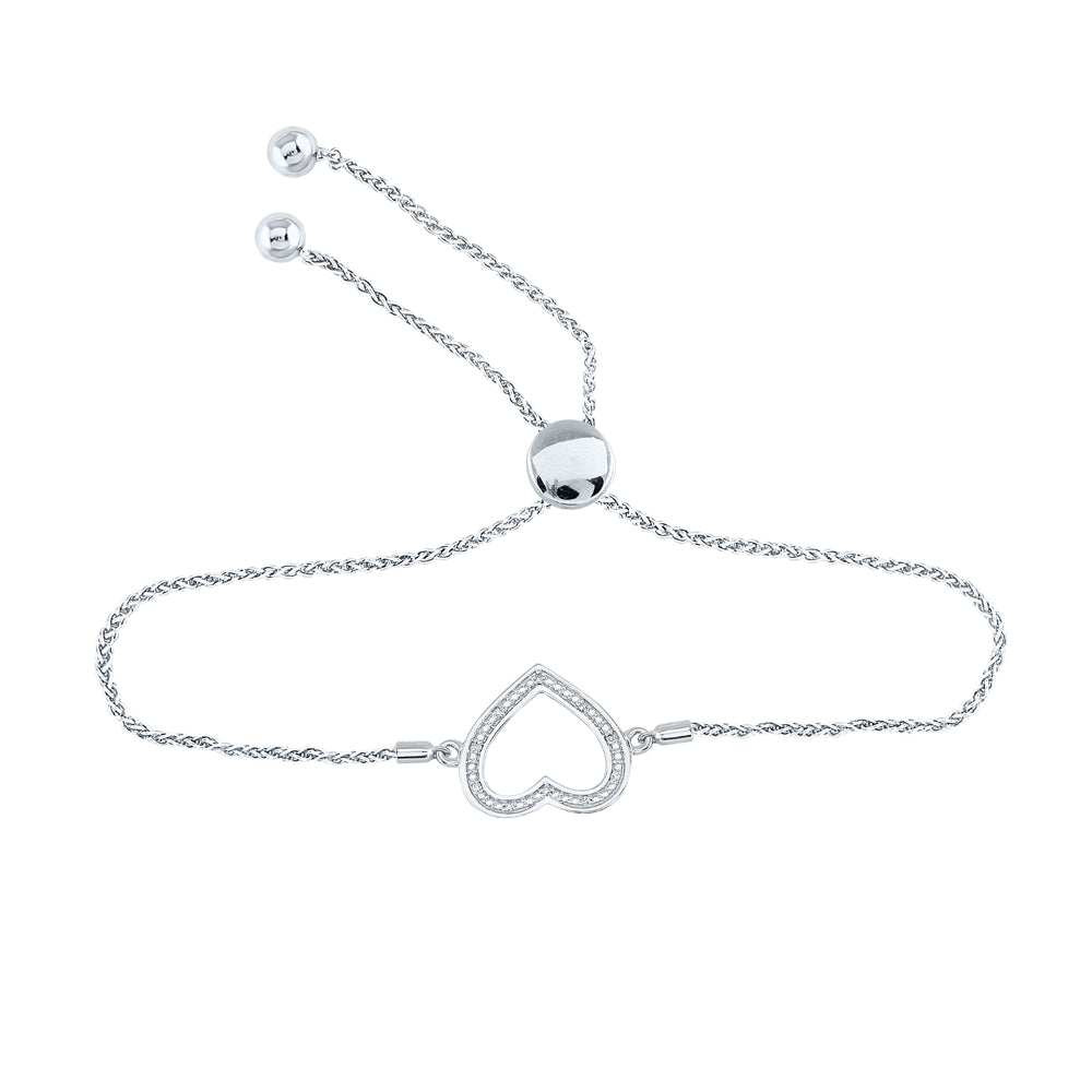 Sterling Silver Women's Diamond Heart Bolo Bracelet 1/20 ctw - view 2