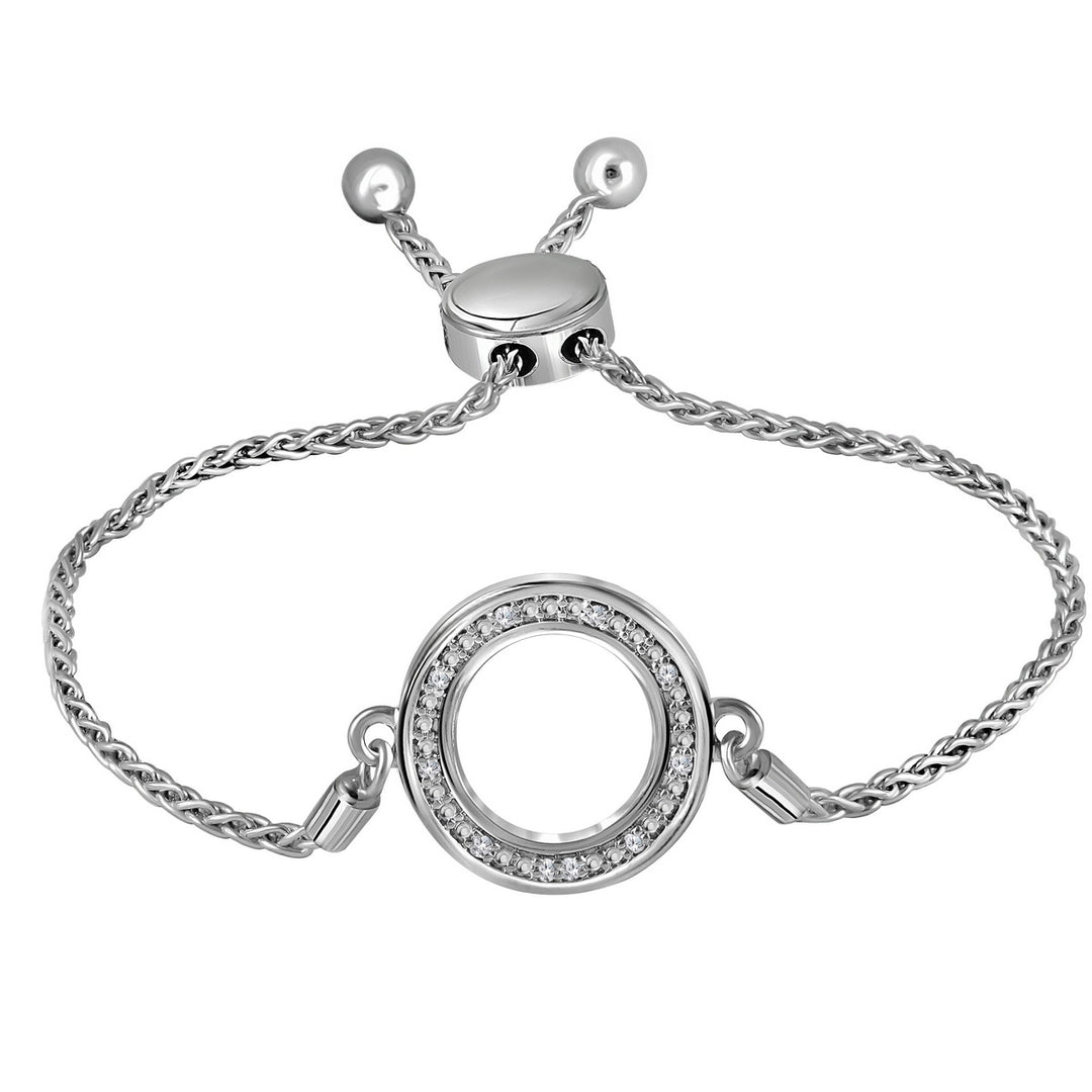 Sterling Silver Women's Diamond Circle Shape Bolo Bracelet 1/20 ctw