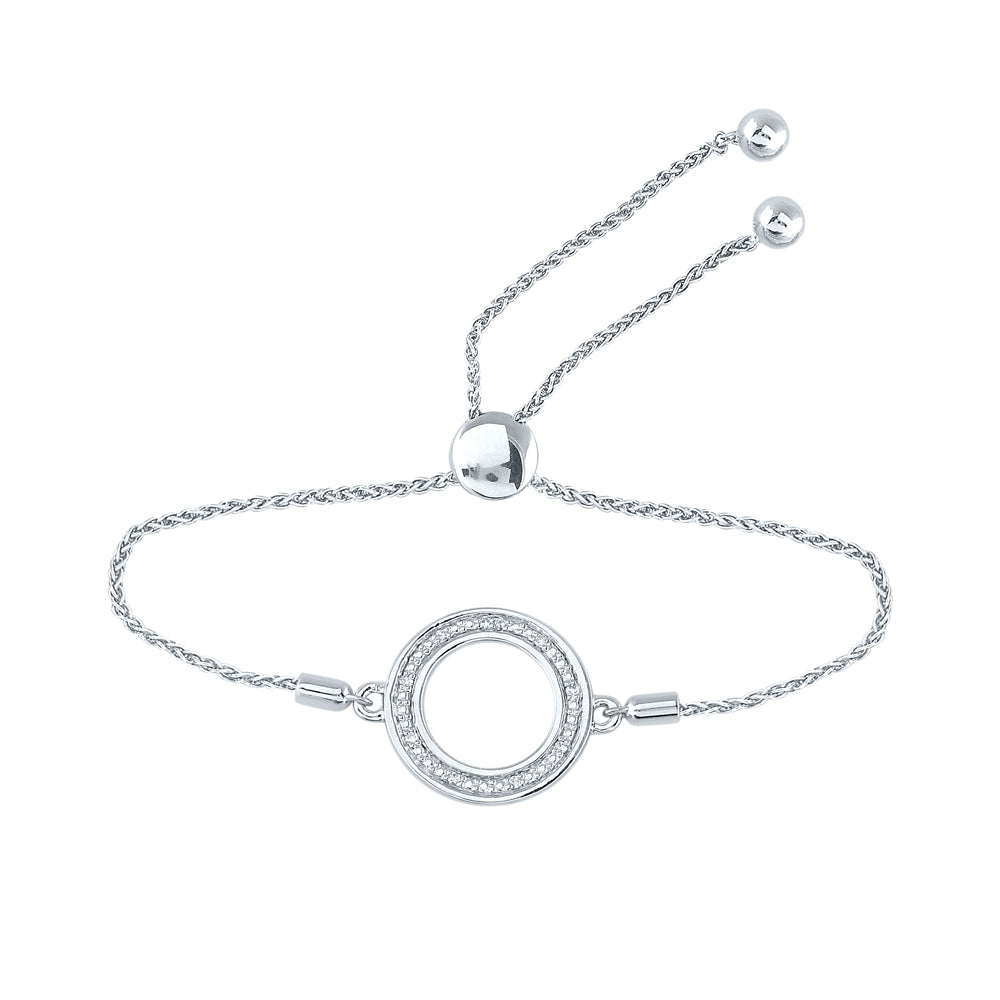 Sterling Silver Women's Diamond Circle Shape Bolo Bracelet 1/20 ctw - view 2
