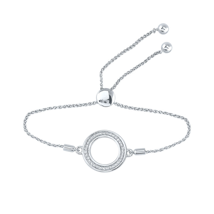 Sterling Silver Women's Diamond Circle Shape Bolo Bracelet 1/20 ctw - view 2