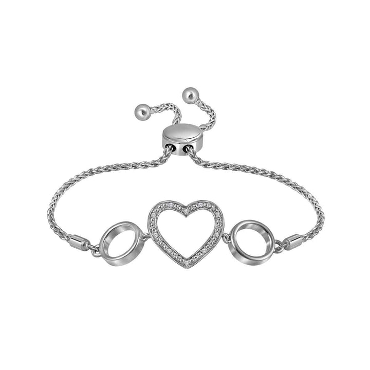 Sterling Silver Womens Round Diamond Heart Bolo Bracelet 1/20 Cttw