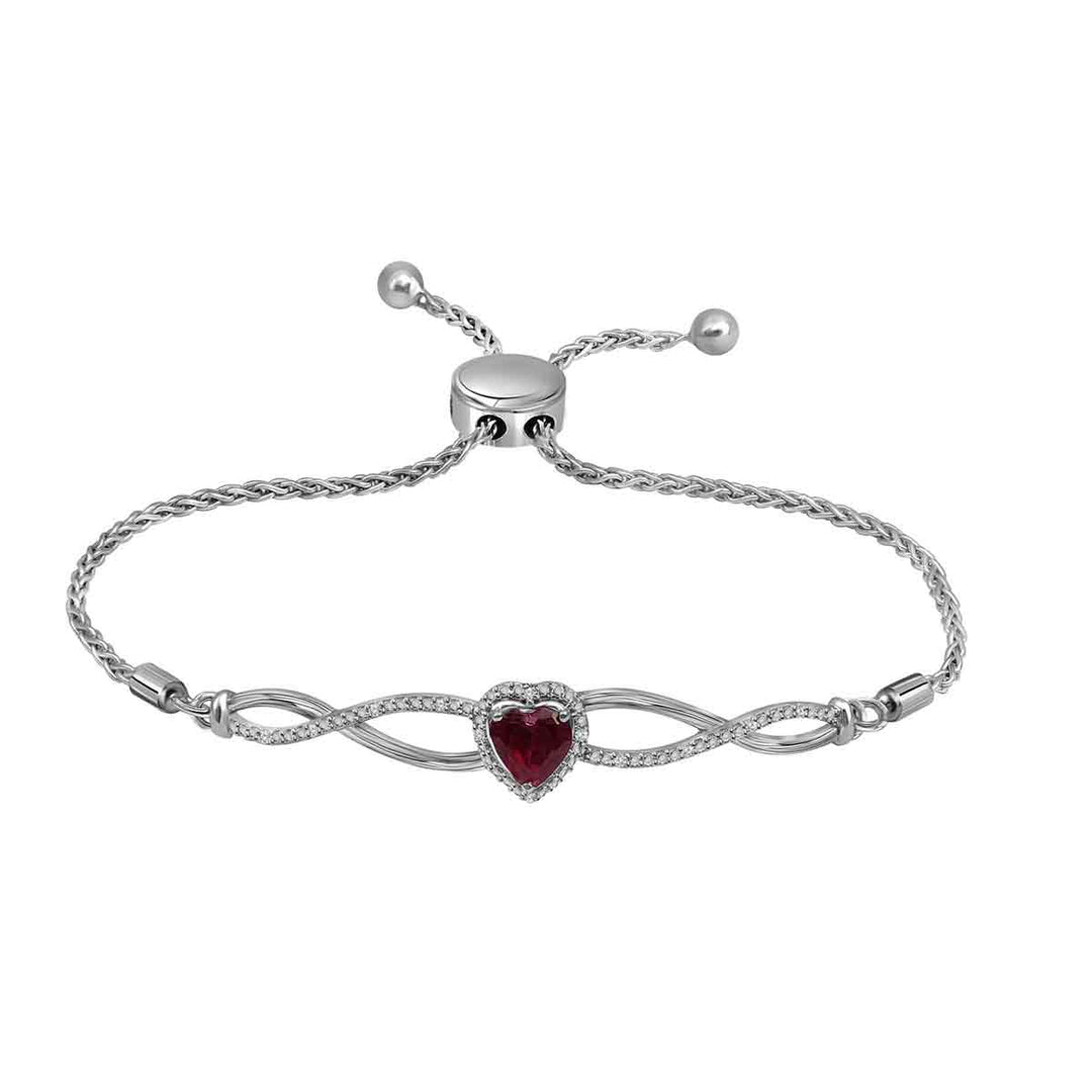 Sterling Silver Women's Lab-Created Ruby Diamond Bolo Bracelet 1/2 ctw