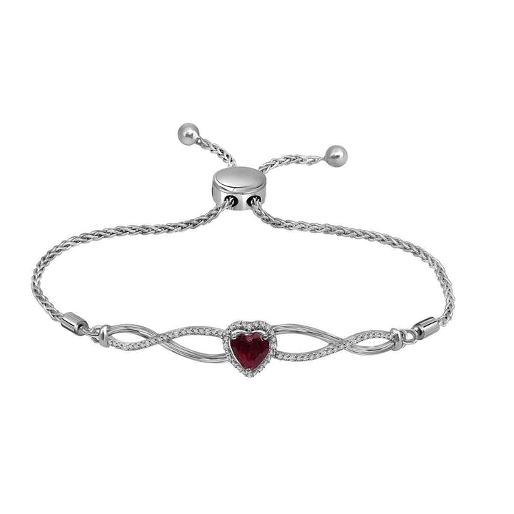 Sterling Silver Women's Lab-Created Ruby Diamond Bolo Bracelet 1/2 ctw