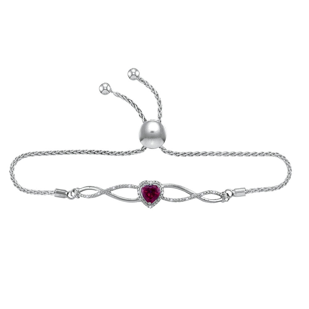 Sterling Silver Women's Lab-Created Ruby Diamond Bolo Bracelet 1/2 ctw - view 2