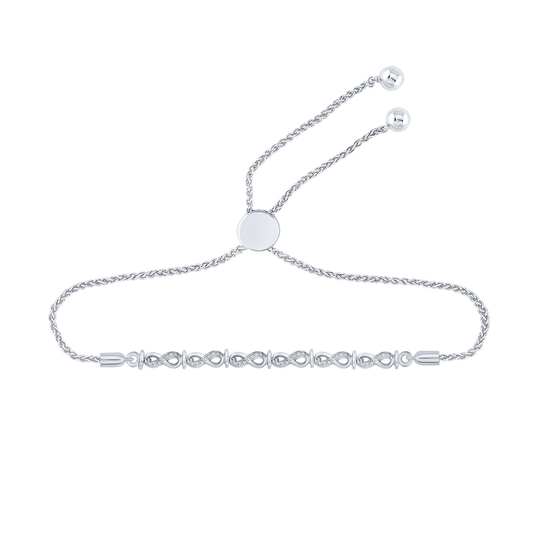 Sterling Silver Women's Diamond Infinity Link Bolo Adjustable Bracelet 1/6 ctw