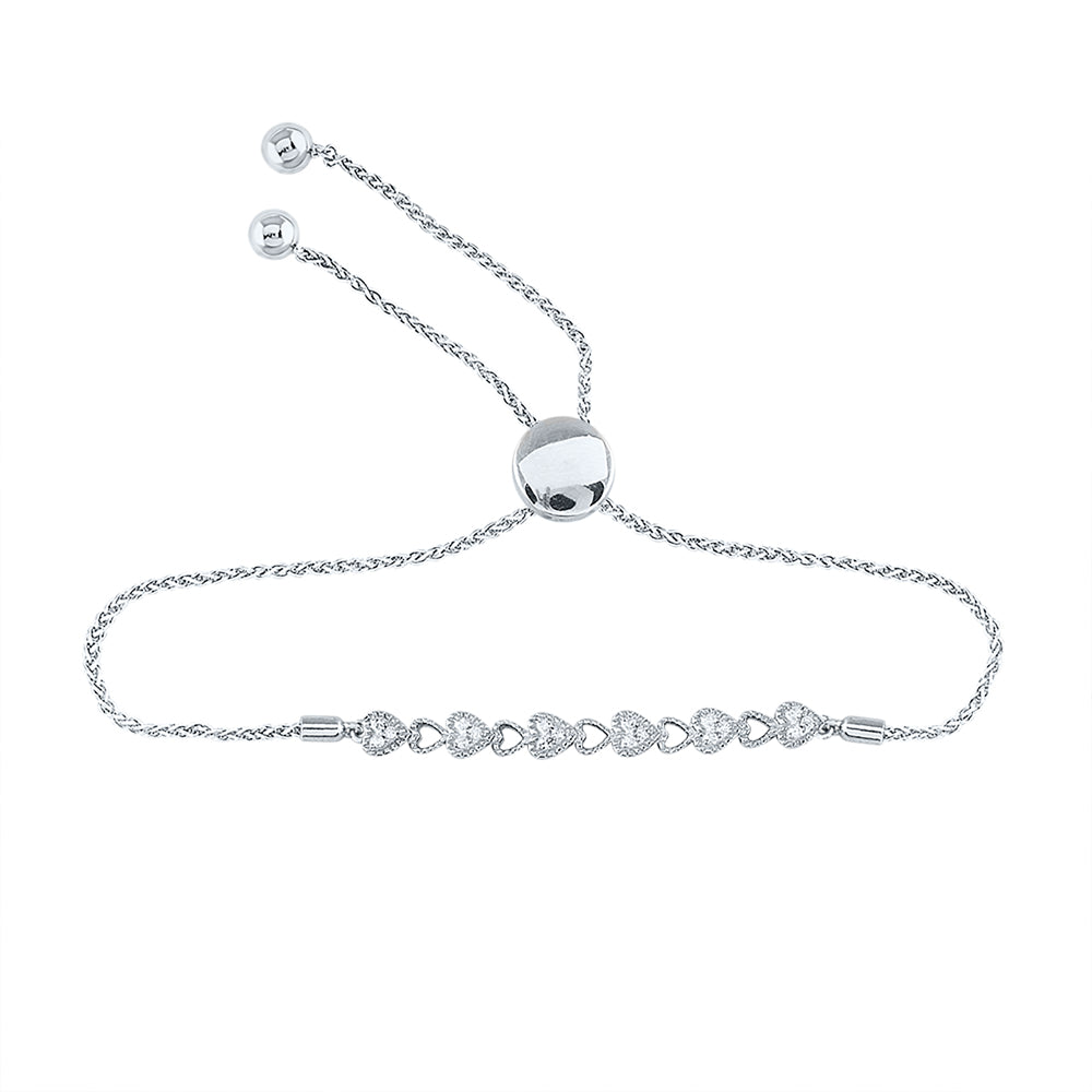 Sterling Silver Women's Diamond Heart Bolo Bracelet 1/10 ctw