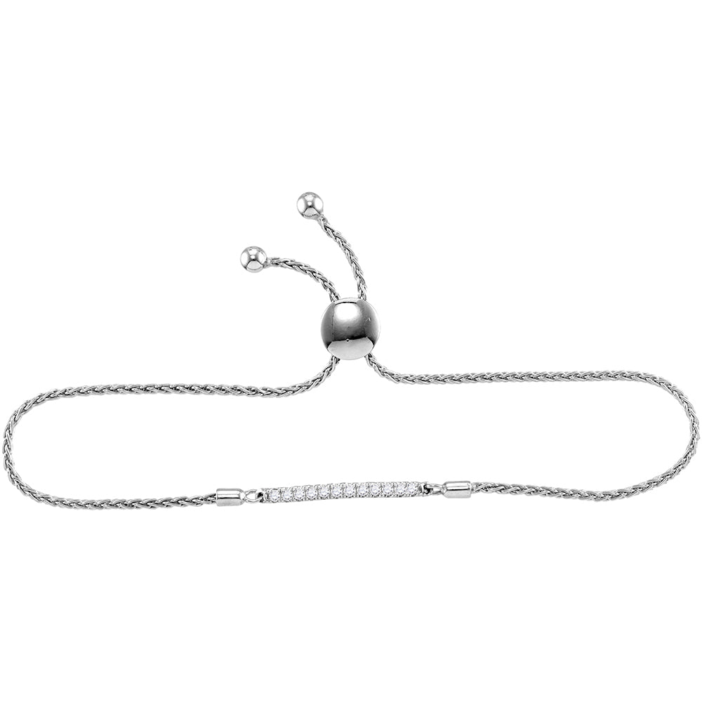 Sterling Silver Women's Diamond Single Row Bolo Adjustable Bracelet 1/4 ctw