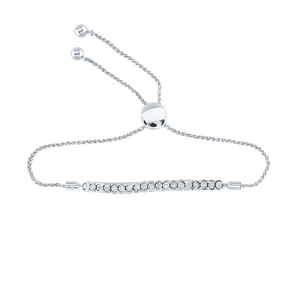 Sterling Silver Women's Diamond Single Row Bolo Bracelet 1/20 ctw