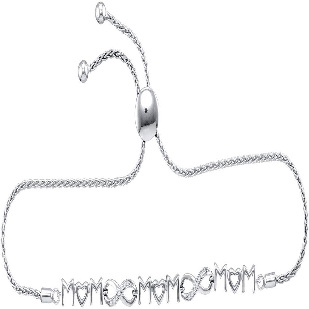 Sterling Silver Women's Diamond Mom Infinity Bolo Bracelet 1/10 ctw