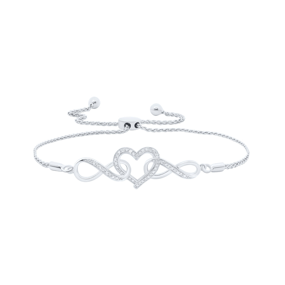 Sterling Silver Women's Diamond Infinity Heart Bolo Bracelet 1/6 ctw