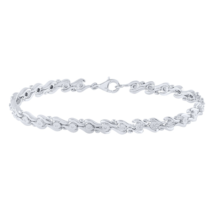 Sterling Silver Womens Round Diamond Fashion Bracelet 1/10 Cttw