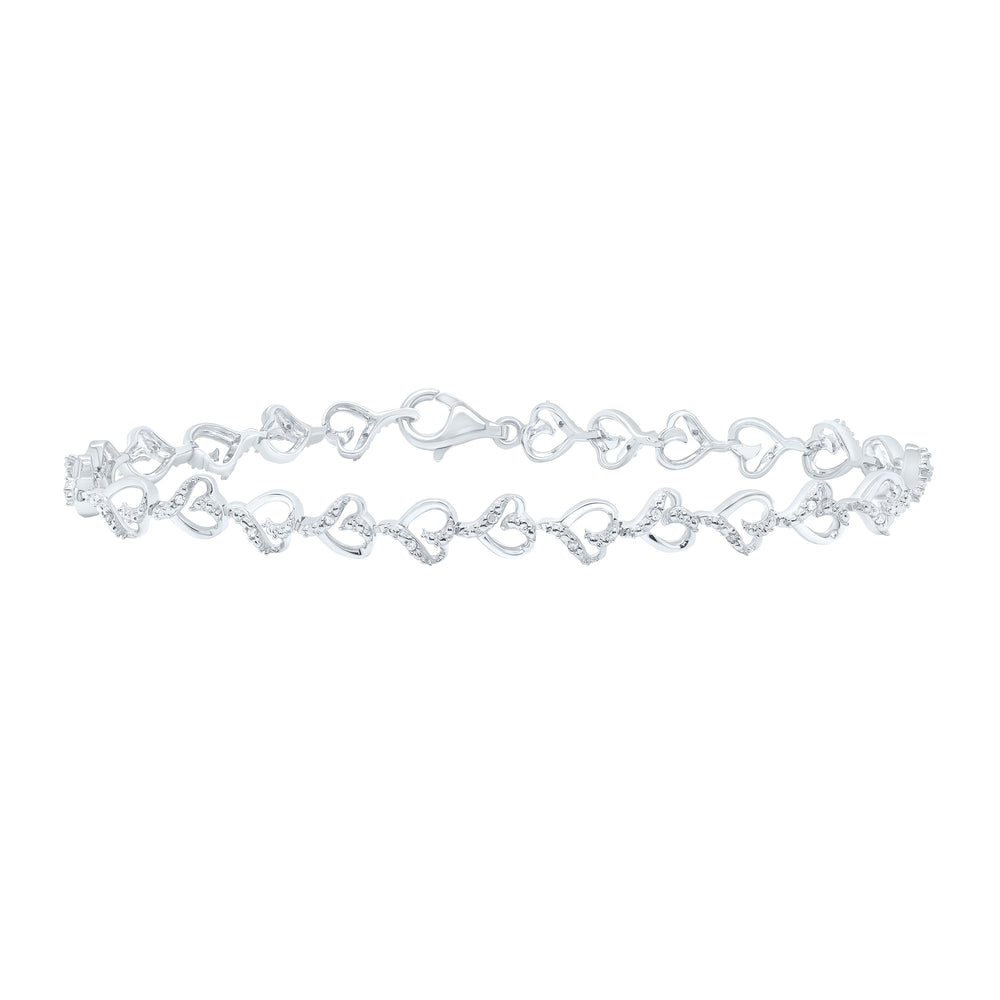 Sterling Silver Women's Diamond Heart Bracelet 1/10 ctw - view 2