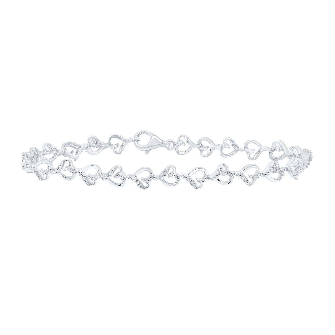 Sterling Silver Women's Diamond Heart Bracelet 1/10 ctw - view 2