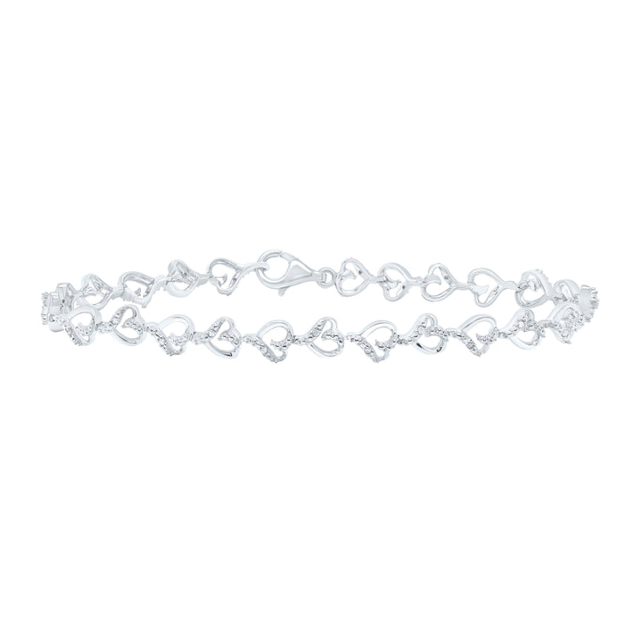 Sterling Silver Women's Diamond Heart Bracelet 1/10 ctw - view 2