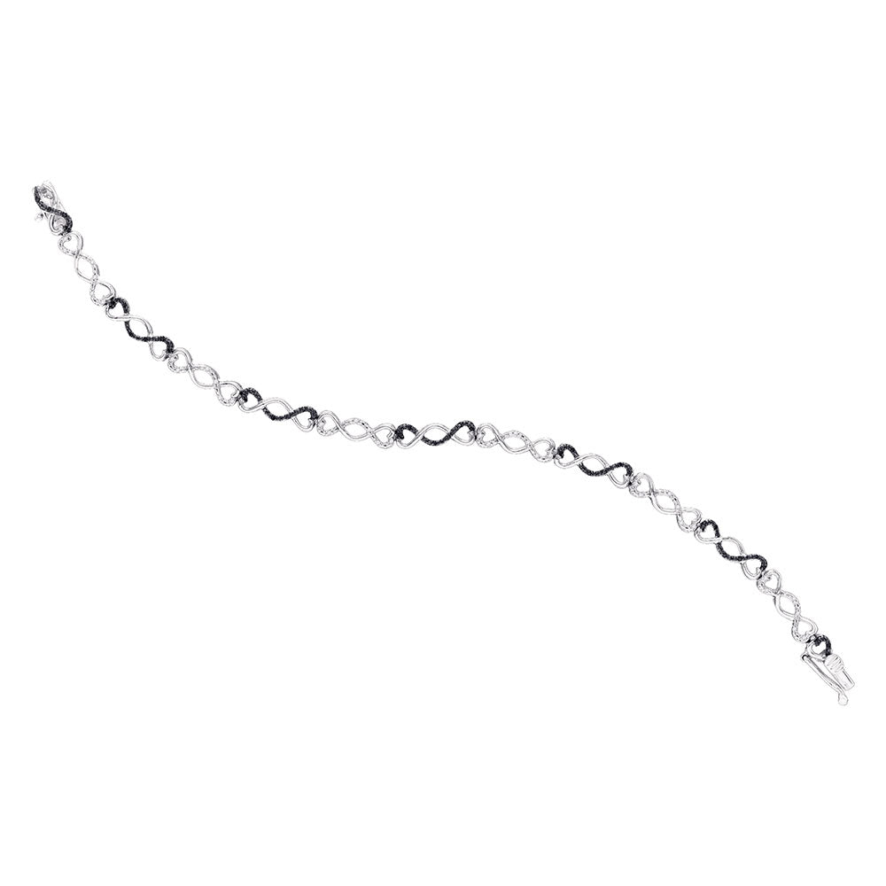Sterling Silver Women's Black Color Enhanced Diamond Infinity Bracelet 1/4 ctw
