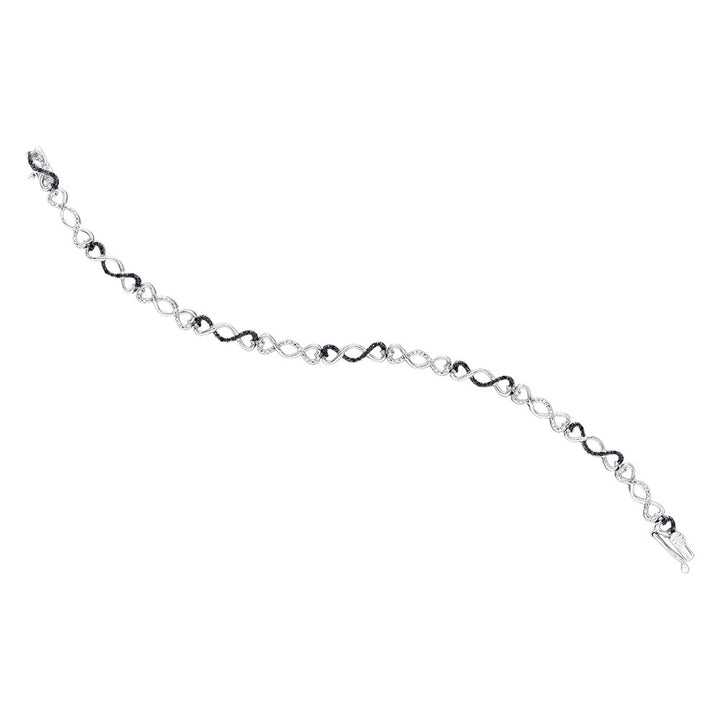 Sterling Silver Women's Black Color Enhanced Diamond Infinity Bracelet 1/4 ctw