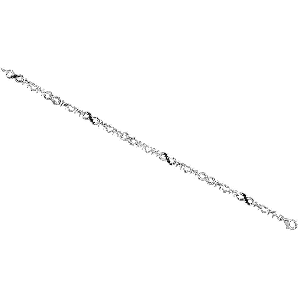 Sterling Silver Women's Black Color Enhanced Diamond Mom Infinity Bracelet 1/10 ctw