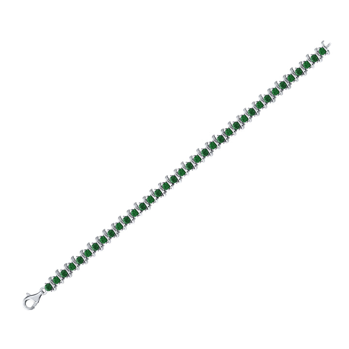 Sterling Silver Women's Lab-Created Emerald Tennis Bracelet 6-1/2 ctw