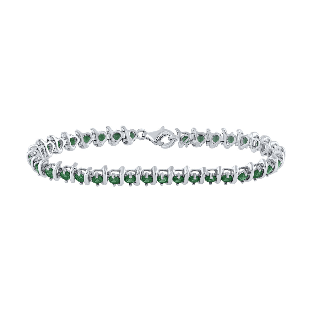 Sterling Silver Women's Lab-Created Emerald Tennis Bracelet 6-1/2 ctw - view 2
