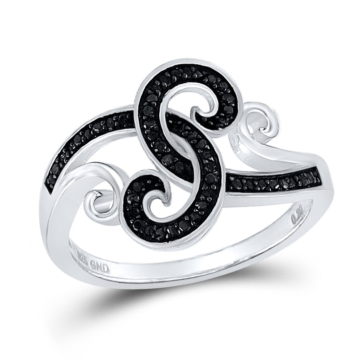 Sterling Silver Womens Round Black Color Enhanced Diamond Curl Swirl Cocktail Ring 1/5 Cttw