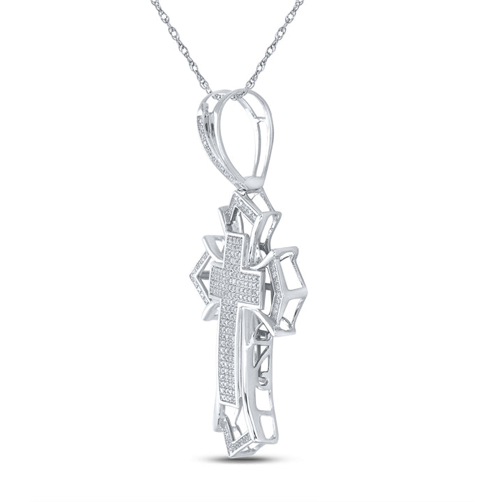 Sterling Silver Men's Diamond Micro-Pave Cross Charm 1/2 ctw