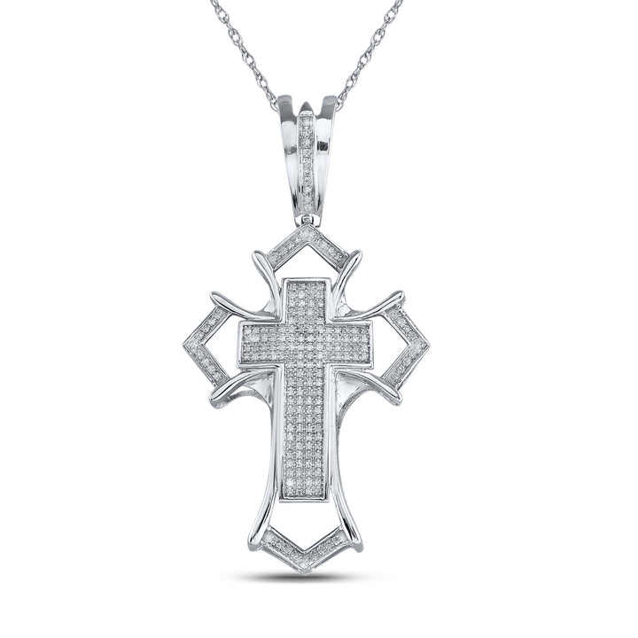 Sterling Silver Men's Diamond Micro-Pave Cross Charm 1/2 ctw - view 2