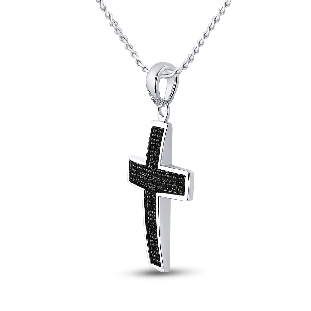 Sterling Silver Men's Colored Black Diamond Cross Charm 1/6 ctw