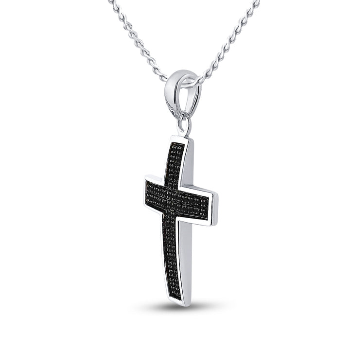 Sterling Silver Men's Colored Black Diamond Cross Charm 1/6 ctw