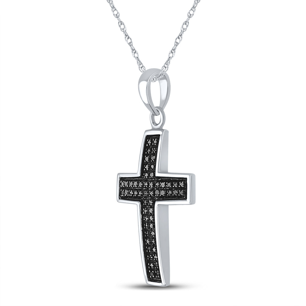 Sterling Silver Men's Colored Black Diamond Cross Charm 1/6 ctw - view 2
