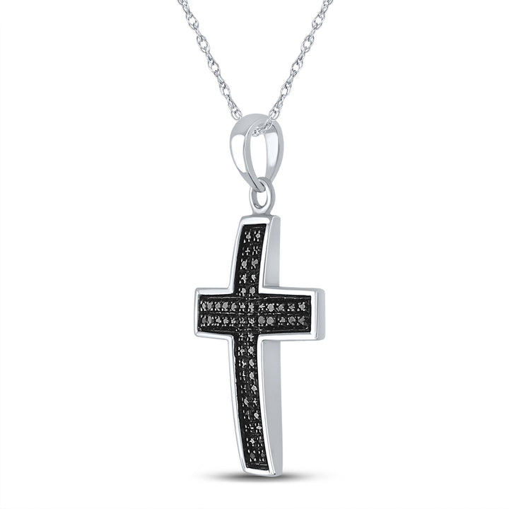 Sterling Silver Men's Colored Black Diamond Cross Charm 1/6 ctw - view 2