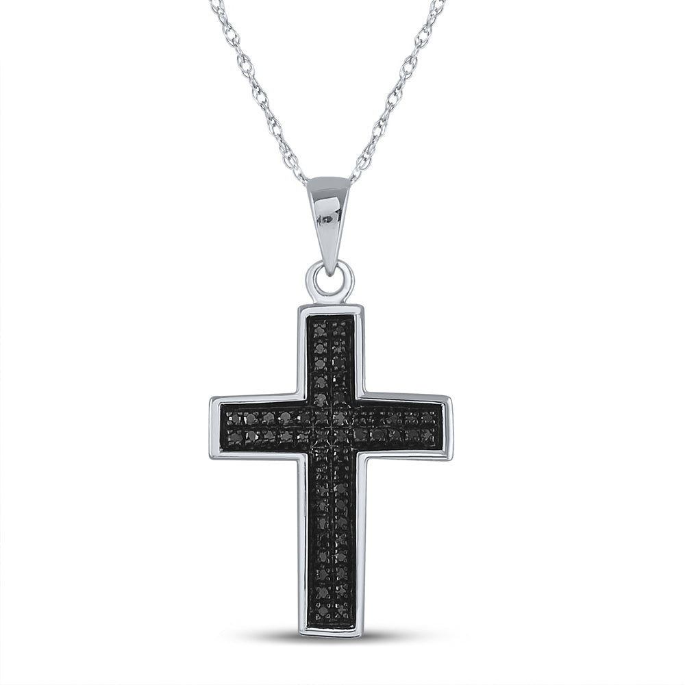 Sterling Silver Men's Colored Black Diamond Cross Charm 1/6 ctw - view 3