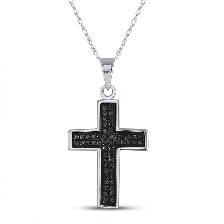 Sterling Silver Men's Colored Black Diamond Cross Charm 1/6 ctw - view 3