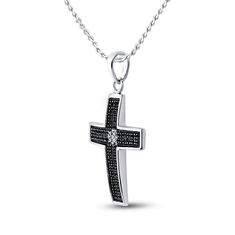 Sterling Silver Women's Black Color Enhanced Diamond Cross Pendant 1/6 ctw