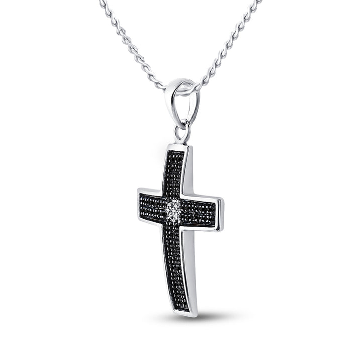 Sterling Silver Women's Black Color Enhanced Diamond Cross Pendant 1/6 ctw