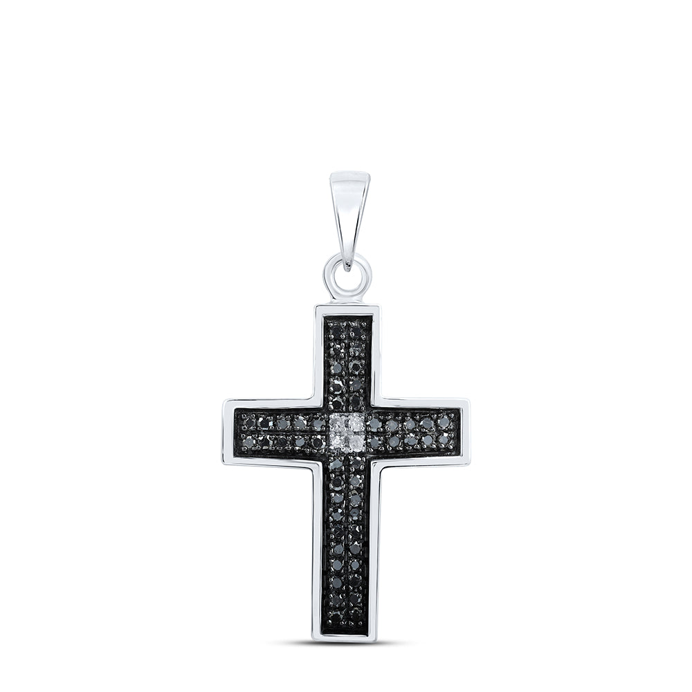 Sterling Silver Women's Black Color Enhanced Diamond Cross Pendant 1/6 ctw - view 2