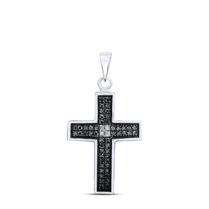 Sterling Silver Women's Black Color Enhanced Diamond Cross Pendant 1/6 ctw - view 2