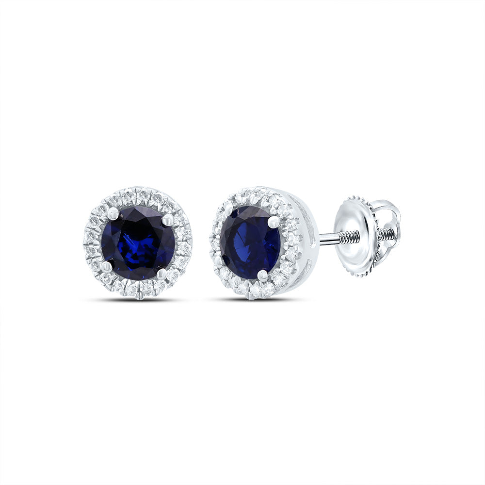 Sterling Silver Womens Round Lab-Created Blue Sapphire Stud Earrings 1-1/2 Cttw