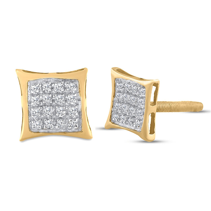 Yellow-tone Sterling Silver Womens Round Diamond Square Kite Cluster Stud Earrings 1/10 Cttw