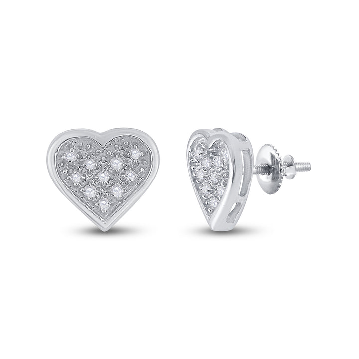 Sterling Silver Womens Round Diamond Heart Cluster Stud Earrings 1/20 Cttw