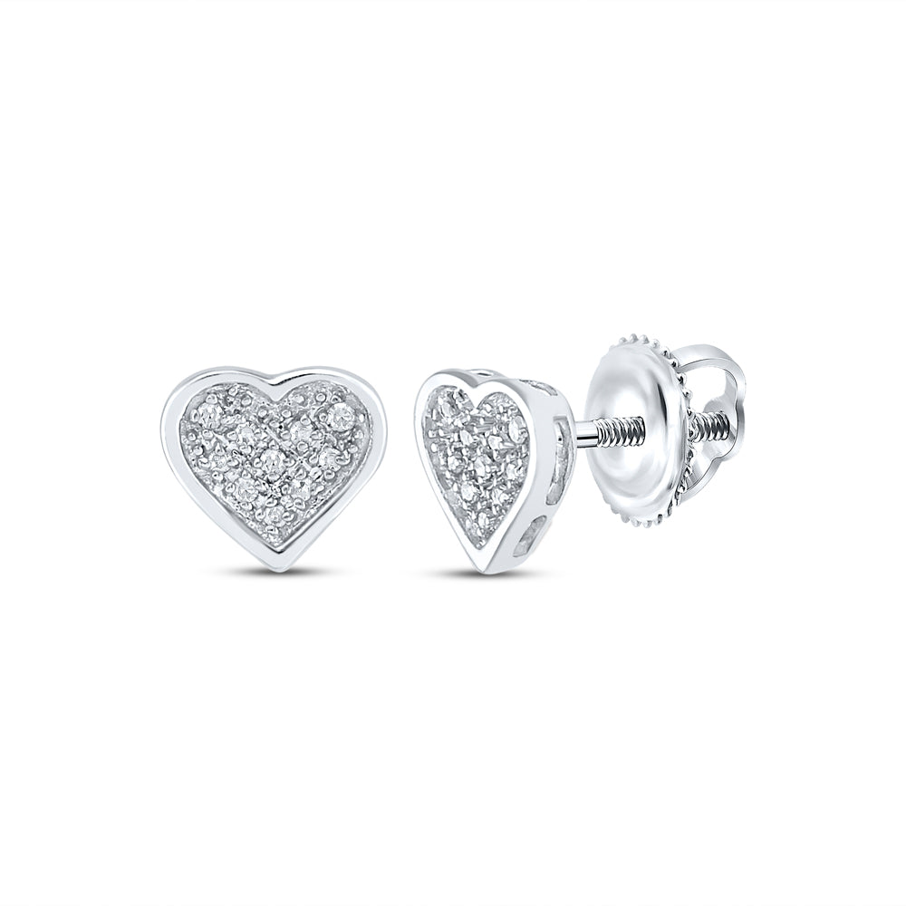 Sterling Silver Womens Round Diamond Heart Cluster Stud Earrings 1/20 Cttw