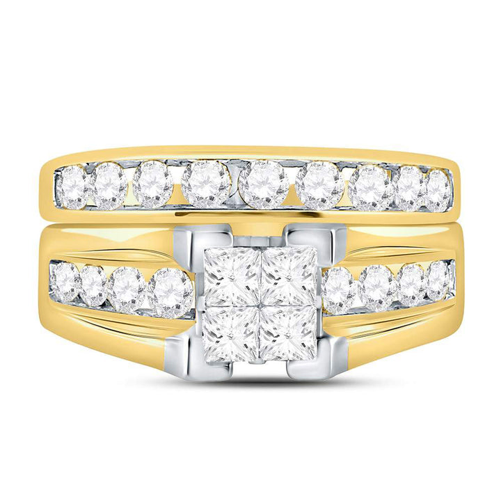 14kt Yellow Gold Womens Princess Diamond Bridal Wedding Engagement Ring Band Set 1-1/2 Cttw