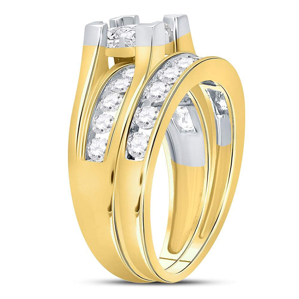 14kt Yellow Gold Womens Princess Diamond Bridal Wedding Engagement Ring Band Set 1-1/2 Cttw