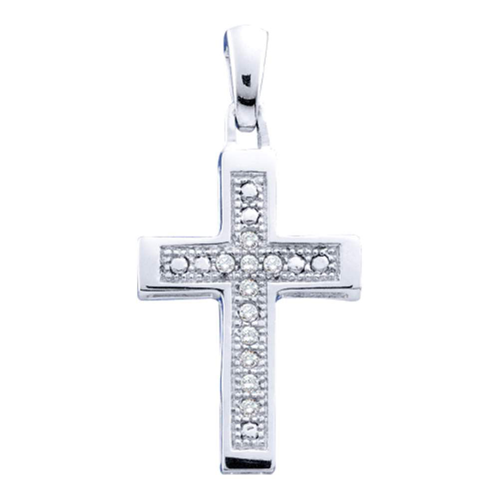 Sterling Silver Women's Diamond Simple Roman Cross Pendant 1/20 ctw