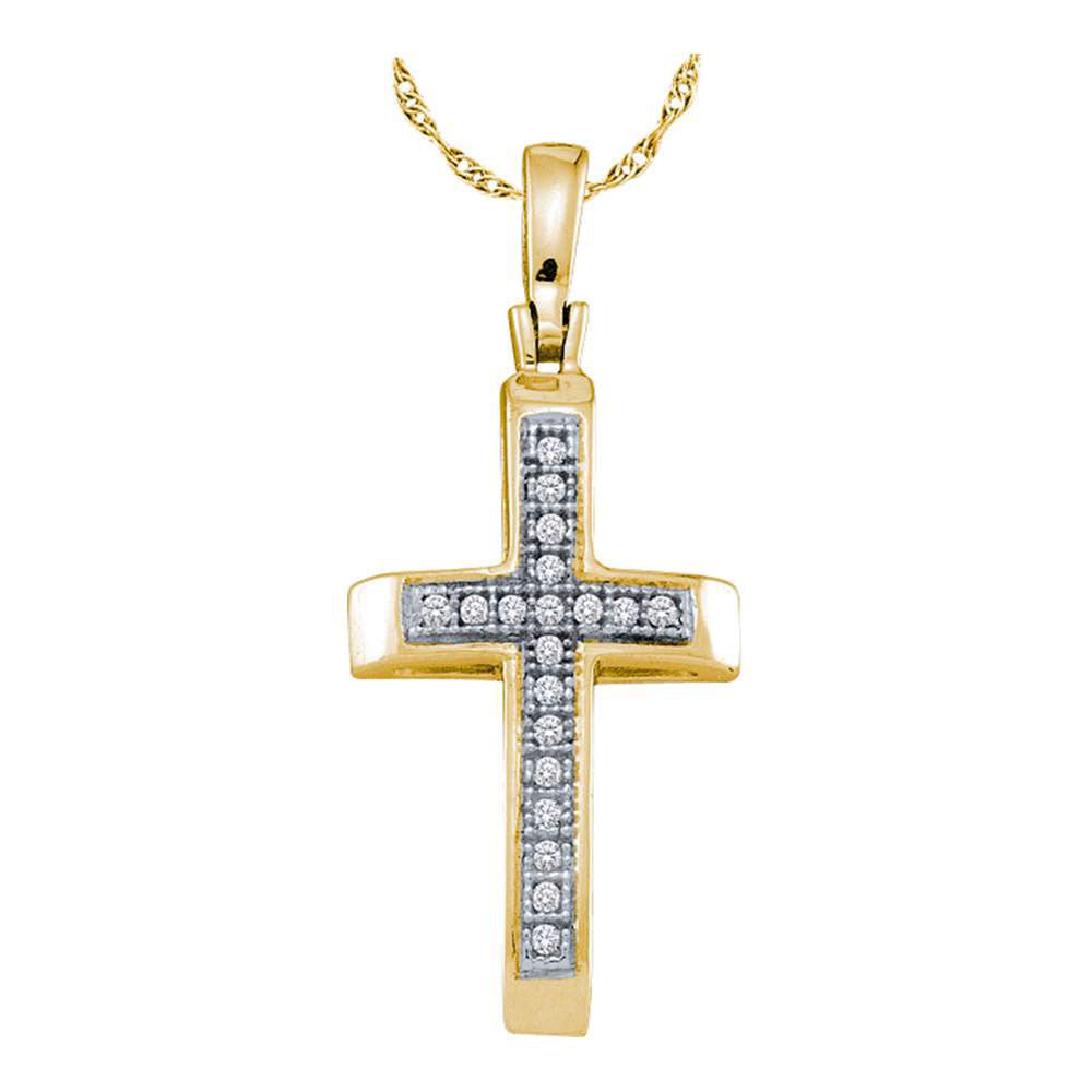 Yellow-tone Sterling Silver Women's Diamond Roman Cross Pendant 1/20 ctw