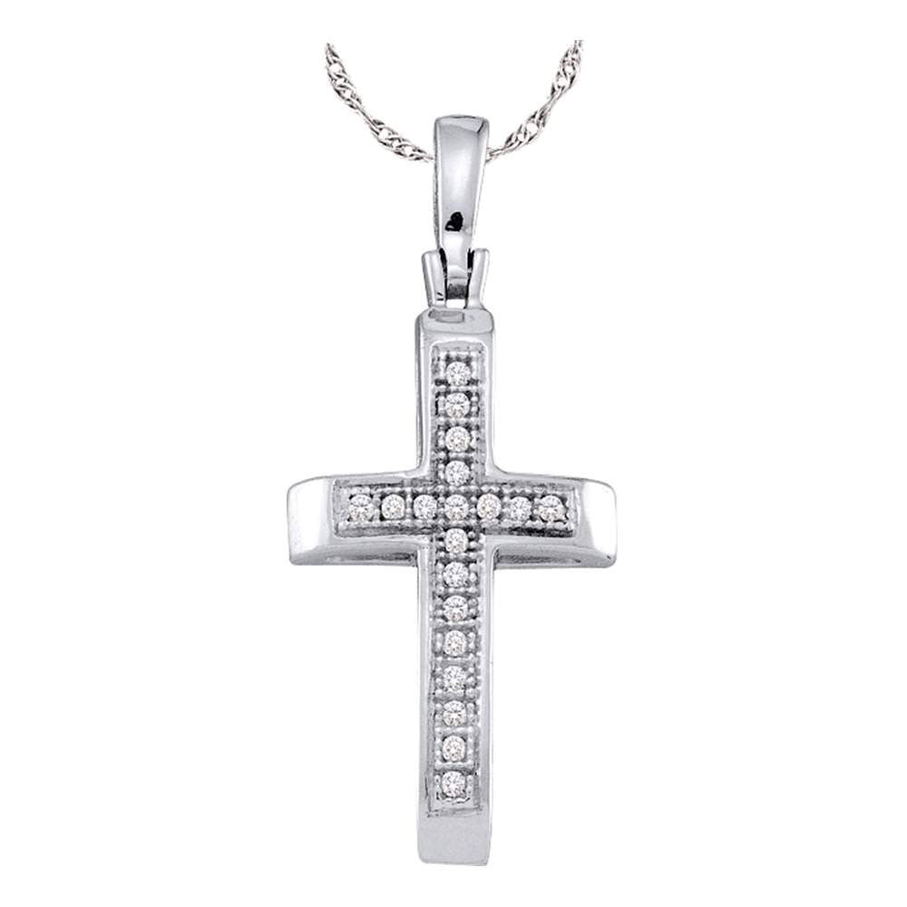 Sterling Silver Women's Diamond Simple Roman Cross Religious Pendant 1/20 ctw