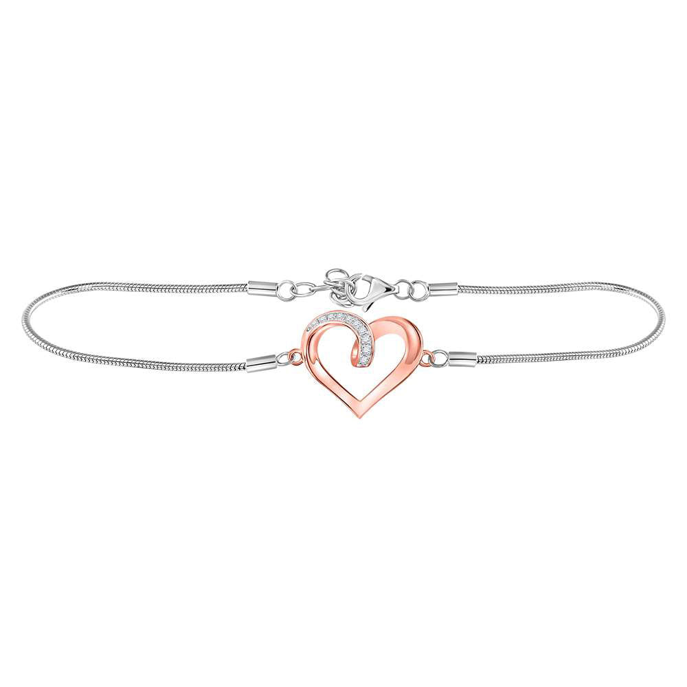 Sterling Silver Women's Diamond Rose-tone Heart Bracelet 1/12 ctw