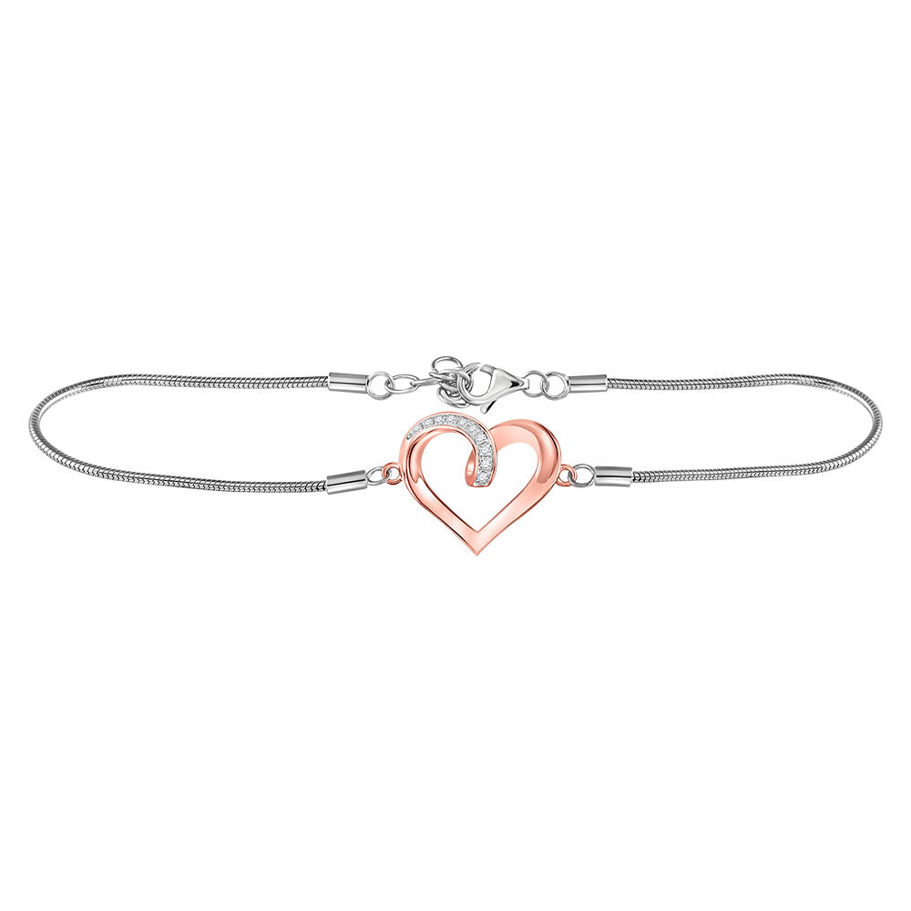 Sterling Silver Women's Diamond Rose-tone Heart Bracelet 1/12 ctw - view 2